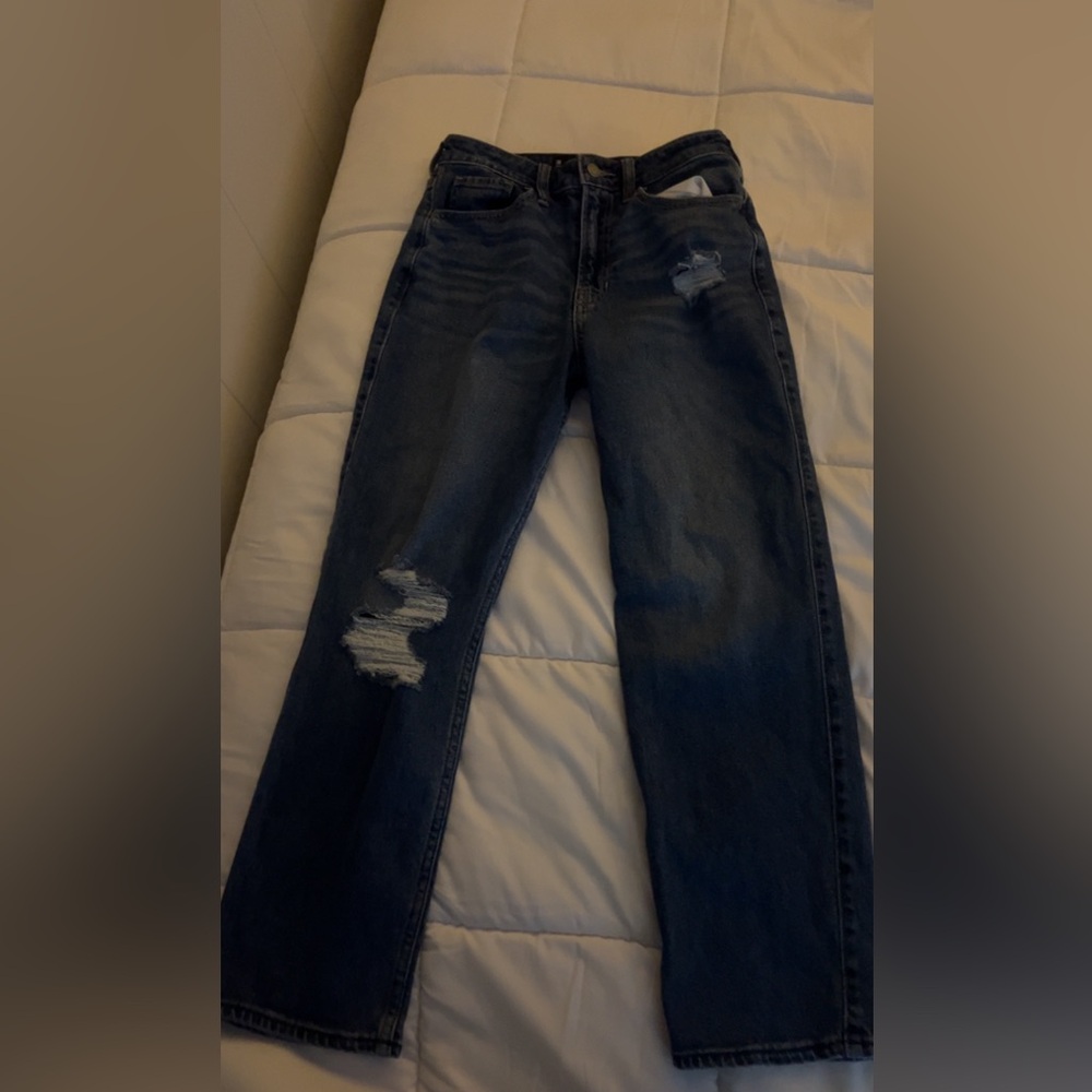 Hollister Dark Blue Distressed Straight Leg Jeans